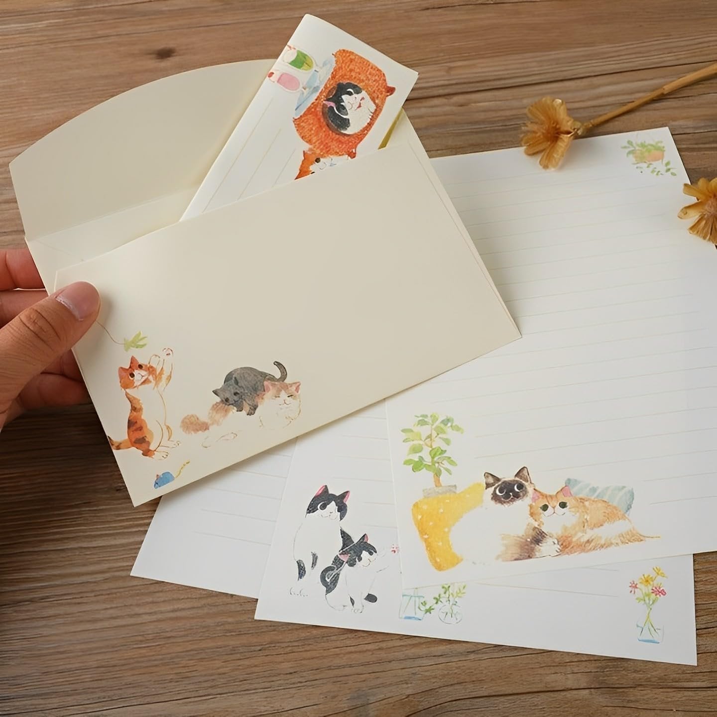 72 Pieces Cute Cat Theme Writing Paper and Envelopes Stationery Set for Women Girls with 48 Lined Stationery Letter and 24 Envelops
