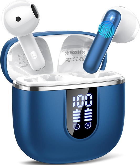 Wireless Earbuds, Bluetooth Ear Buds 5.4 Mini HiFi Stereo with 4 ENC Noise Cancelling Mics Wireless Headphones, 40H in Ear Earphones, USB C, IP7 Waterproof Bluetooth Headphones for Sports, Blue