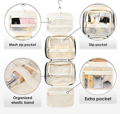 MDODO Hanging Travel Toiletry Bag for Women Traveling with Leakproof Compartment,Transparent Makeup Organizer Cosmetic Make up Bag for Full Sized Travel Accessories Essentials Must Have (Black)