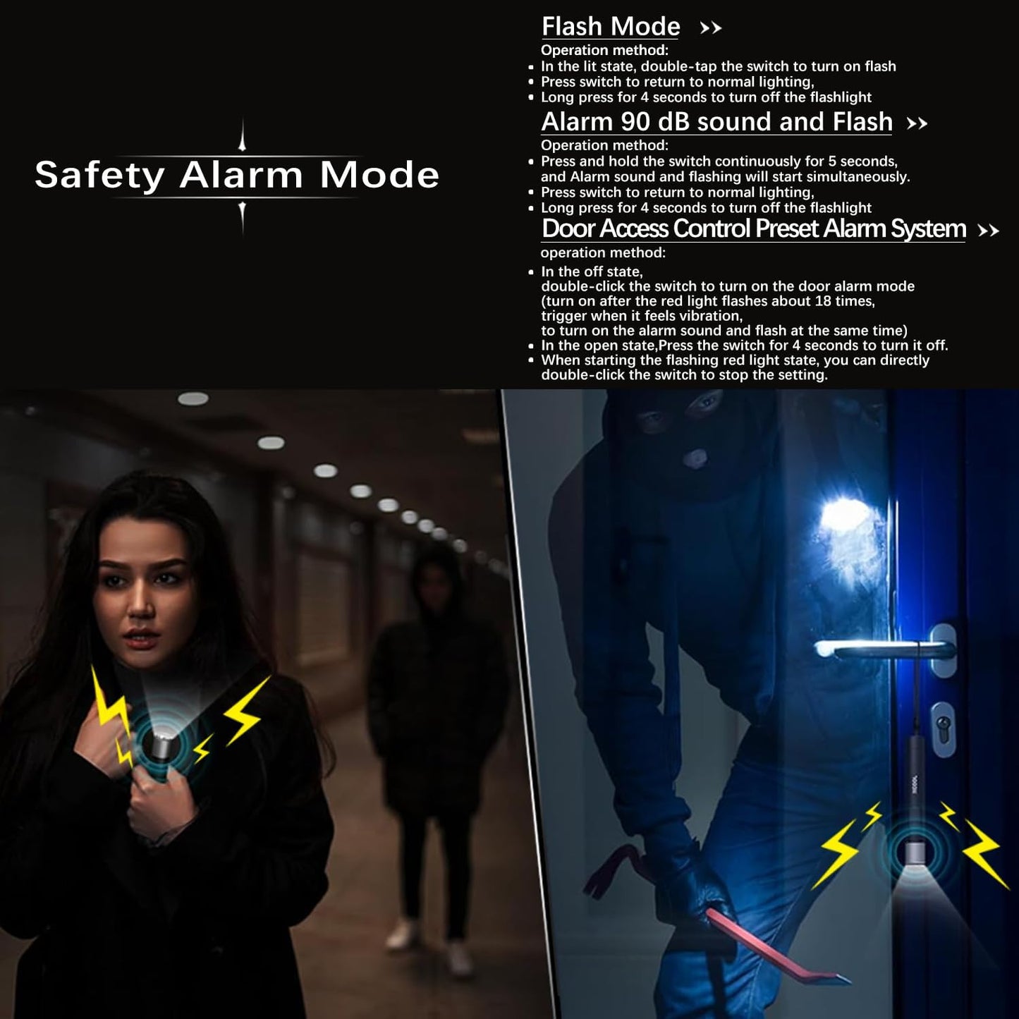 Portable EDC Bright Tactical Flashlight with Lighter Alarm，Powerful 500 Lumen,150m Throw, USB C 5v Small Rechargeable Travel Torch for Walking Camping Fishing Riding Emergency Pocket LED Flash Light