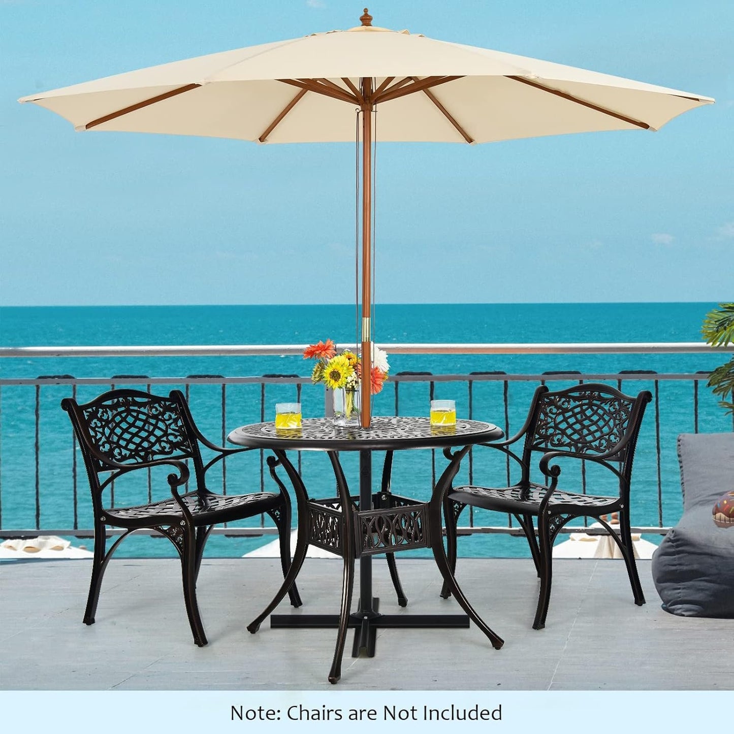 Giantex Bistro Table, Cast Aluminum Round Dining Table, 36” Tabletop 2” Umbrella Pole Hole, Weather Resistant for Outdoor Garden Poolside Backyard Patio (Red Copper)