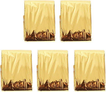 Emergency Blanket Survival Blanket Thermal Reflective Camping Blanket for Outdoor Emergency Rescue (gold-5pcs)