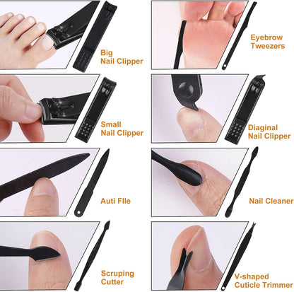 Manicure Set, 18 in 1 Professional Pedicure Kit Stainless Steel Personal Care Nail kit Manicure Portable Nail Clipper Set Tools with Travel Case(Black)