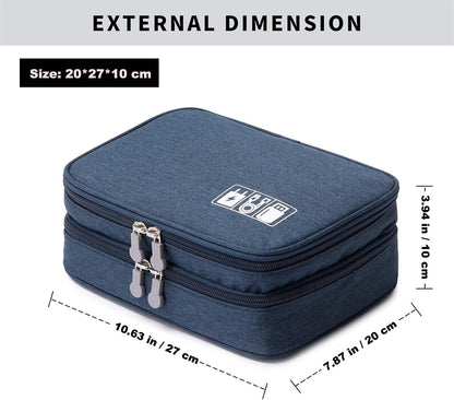 Travel Cable Organizer Bag, Electronic Accessories Case Portable Double Layer Cable Storage Bag for Cord,Phone,Charger, Flash Drive, Phone, SD Card,Personal Items (Dark Blue)