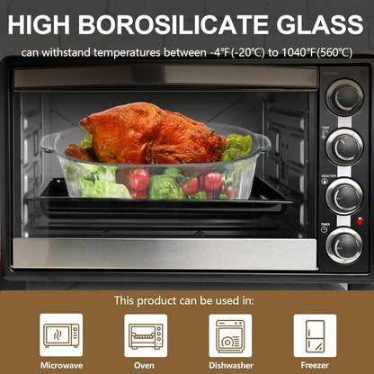 Luvan 2.8L/3Qt Glass Casserole Dish with Lid and Handle, Clear Lead-Free Glass Baking Dish Casserole Cookware, Oven and Microwave Safe, Suitable for Marinating,Baking,Cooking