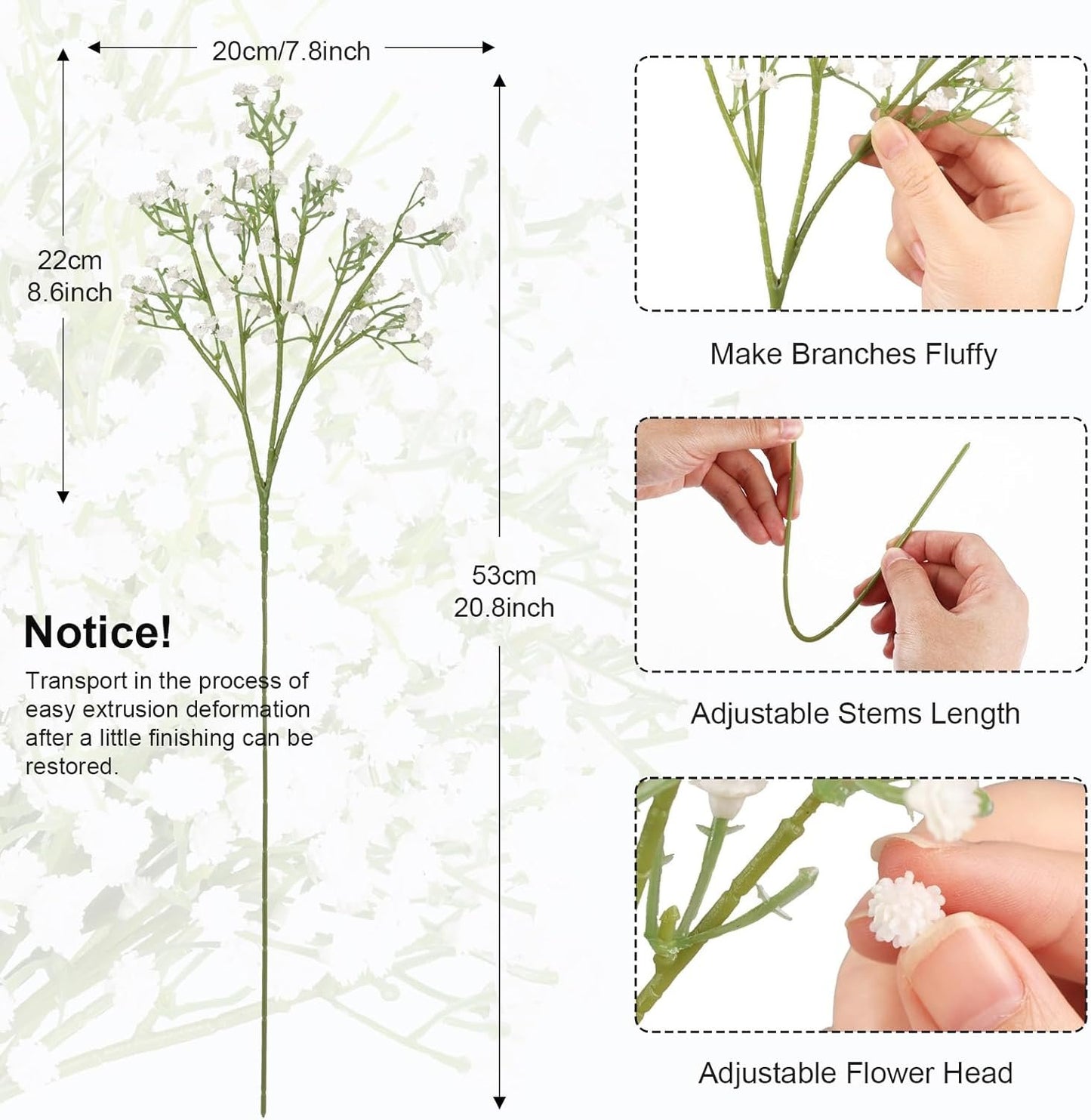 N&T NIETING Babys Breath Artificial Flowers Bulk White, 24Pcs Fake Gypsophila Bouquet Flowers Real Touch Faux Babies Breath for Wedding Centerpieces, Party Decor, Home Floral Arrangements, White