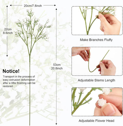 N&T NIETING Babys Breath Artificial Flowers Bulk White, 24Pcs Fake Gypsophila Bouquet Flowers Real Touch Faux Babies Breath for Wedding Centerpieces, Party Decor, Home Floral Arrangements, White