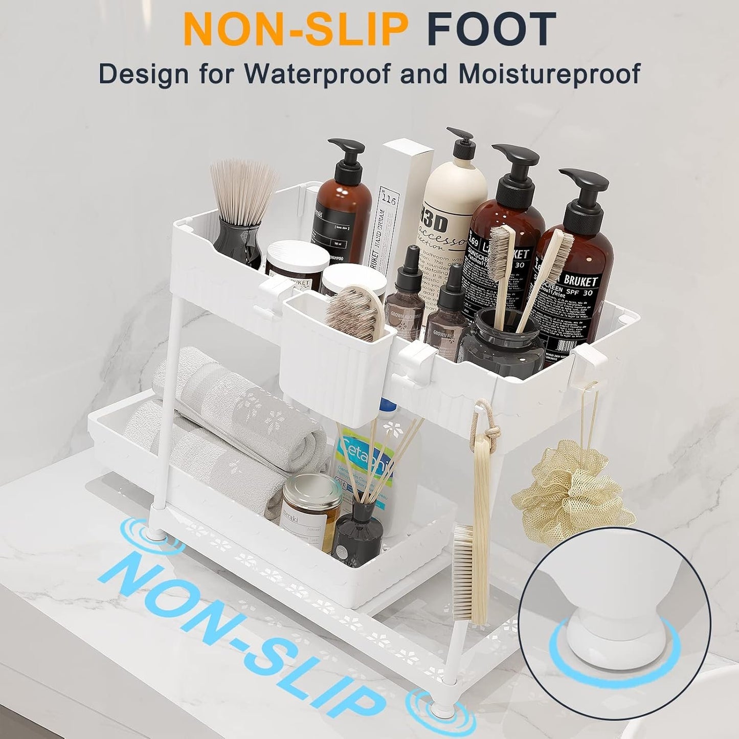 Sevenblue Under Sink Organizer and Storage, 2 Tier Sliding Bathroom Organizers, Multi-Use Under Sink Organizer for Bathroom and Kitchen (Plastic)…