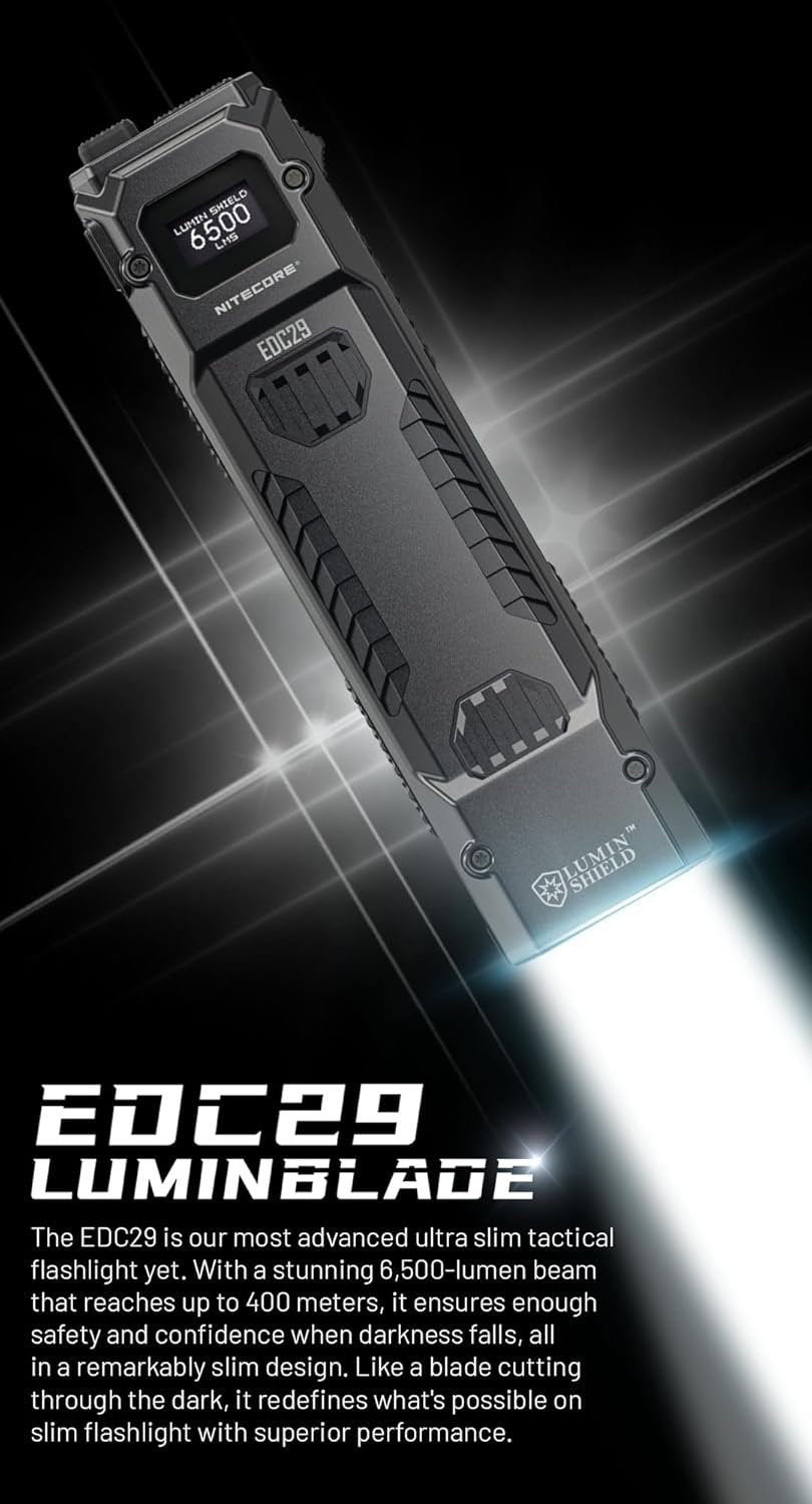 Nitecore EDC29 Luminblade Tactical Torch, USB Rechargeable LED Torch, Extremely Bright 6500 Lumens, Up to 61 Hours Runtime, Black