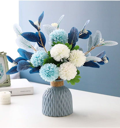 NAWEIDA Artificial Flowers with Vase Faux Hydrangea Flower Arrangements for Home Garden Party Wedding Decoration