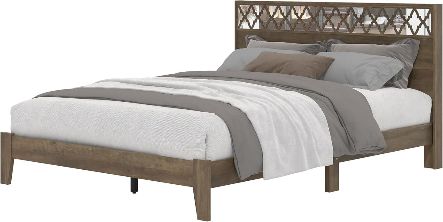 Galano Aideliz Wood Platform Queen Bed Frame with Headboard, Mattress Foundation with Wood Slat Support, No Box Spring Needed, Easy Assembly, Knotty Oak