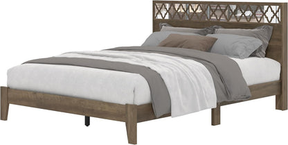 Galano Aideliz Wood Platform Queen Bed Frame with Headboard, Mattress Foundation with Wood Slat Support, No Box Spring Needed, Easy Assembly, Knotty Oak