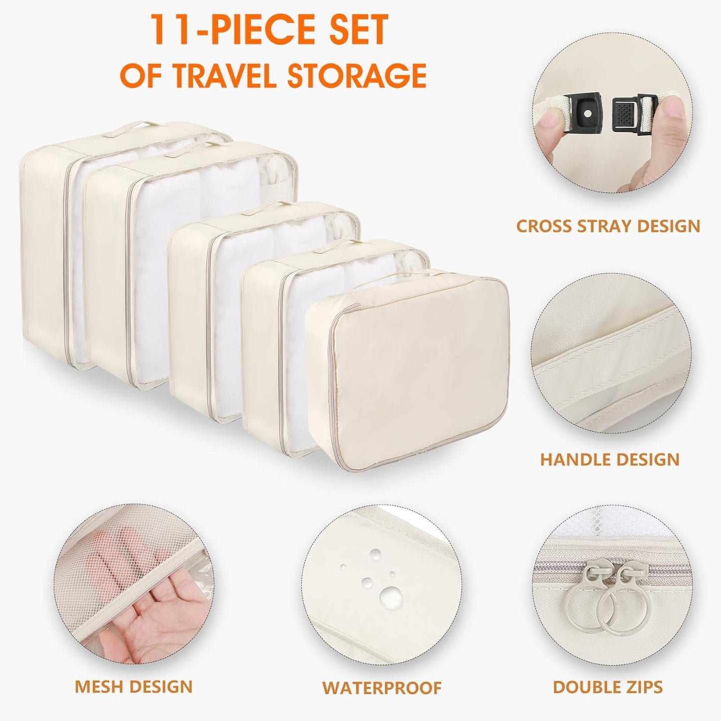WECUTE 11 Piece Suitcase Organizer, Travel Suitcase Organizer, Travel Suitcase Organizer, Travel Organizers Set (Khaki)