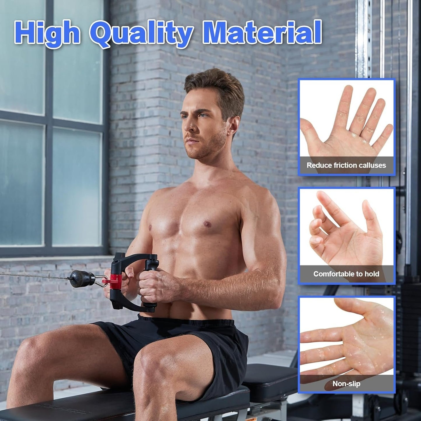 Double D Handle for Cable Machine - Ergonomic Row Handle Cable Attachment - Triangle V Bar Grip LAT PullDown Attachments for Home Gym（Black）