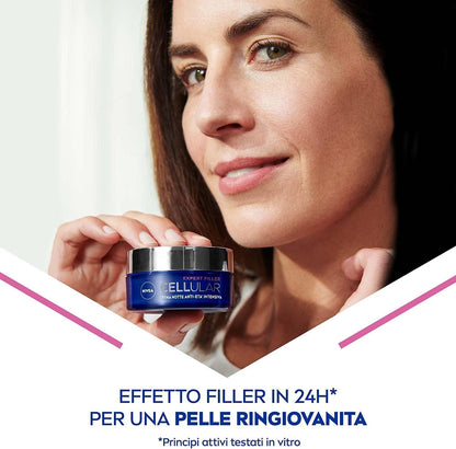 NIVEA CELLULAR EXPERT FILLER Intensive Anti-Ageing Night Cream SPF 15 50 ml, Firming Anti-Wrinkle Face Cream, Hyaluronic Acid and Pure Folic Acid, Anti-Aging Night Face Cream