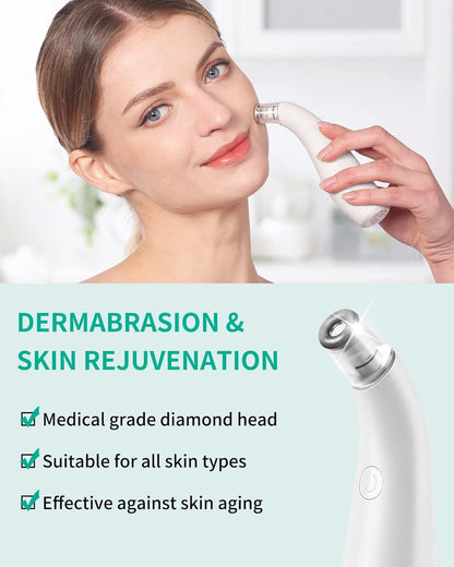 NEWDERMO 2-IN-1 Microdermabrasion Machine & Pore Vacuum Cleaner, 5 Tips & 5 Suction Diamond Microdermabrasion Device USB Rechargeable - Advanced Home Facial Skin Care Treatment Machine(Pure White)