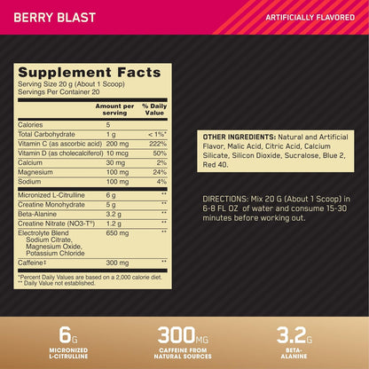 OPTIMUM NUTRITION Gold Standard Pre Advanced, Berry Blast, 400g, 20 Servings
