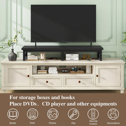 IBUYKE TVT002B 32-60 Inch TV Stand, Low Cabinet for 2 Tiers, Office Desk with Double Screen, TV Cabinet for Living Room and Bedroom, Black