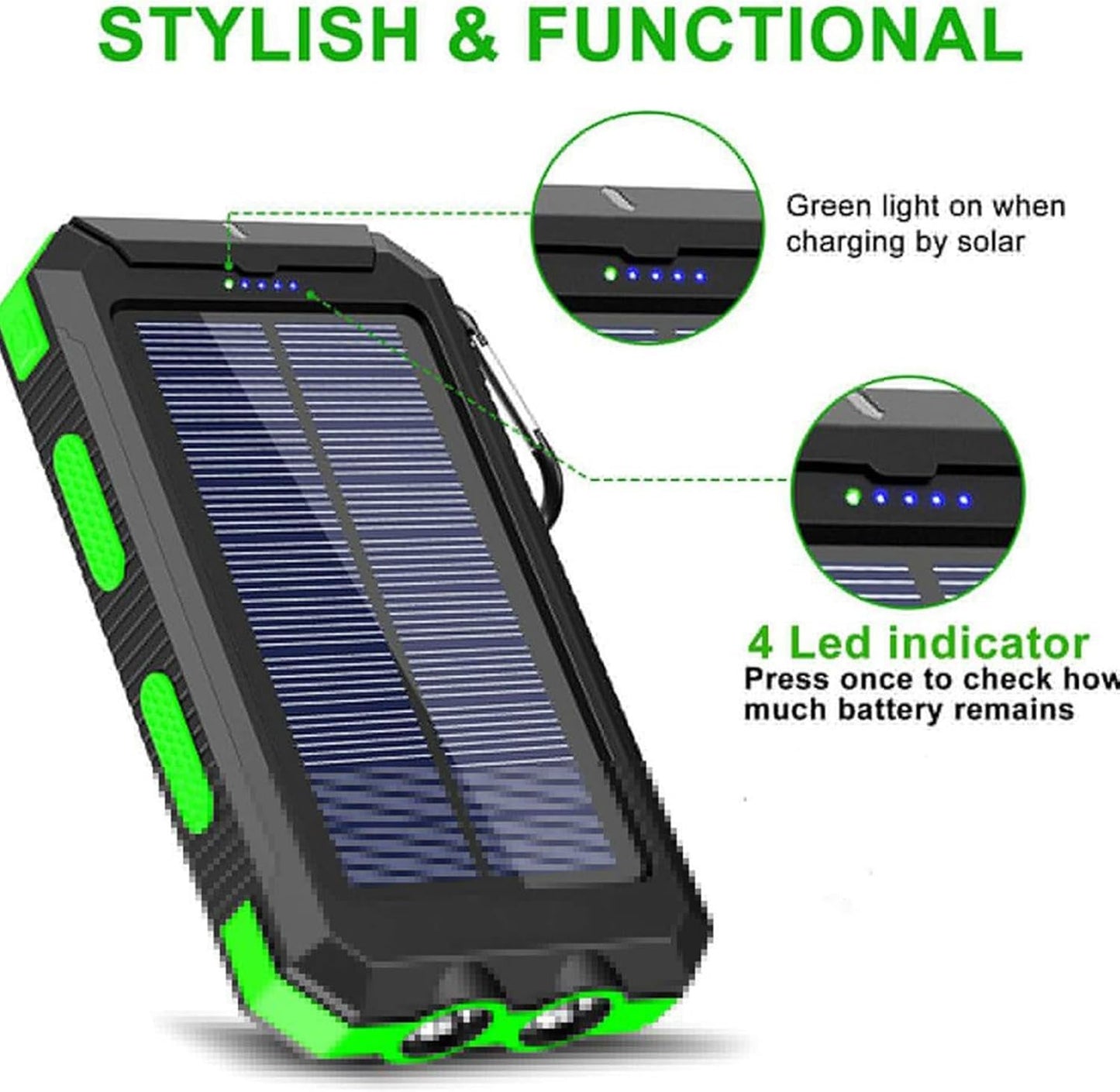 Solar Powered Charger | 20000mAh Portable Solar Fast Charger - Waterproof Battery Pack with Flashlight Survival Gear for Hiking, Explorer & Cell Phone