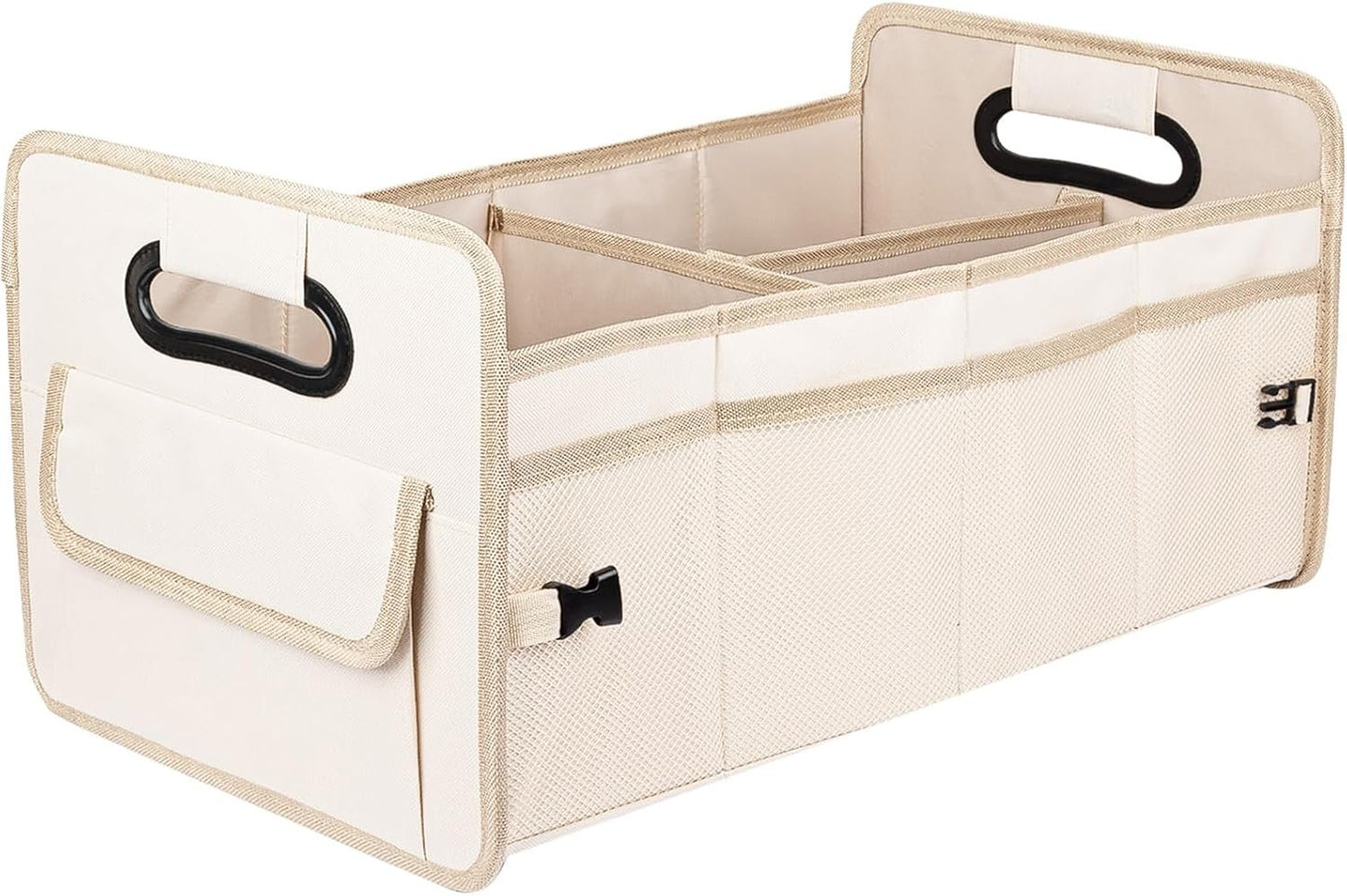 JiatuA Car Trunk Organizer, Car Organizers and Storage Collapsible Multi Compartment Container Box, Adjustable Car Accessories for SUV Sedan Truck, Standard Size, Beige