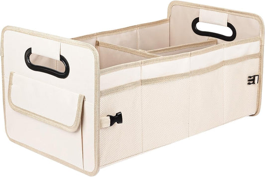JiatuA Car Trunk Organizer, Car Organizers and Storage Collapsible Multi Compartment Container Box, Adjustable Car Accessories for SUV Sedan Truck, Standard Size, Beige