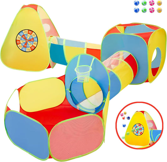 Kids Play Tent,5 in 1 Pop Up Play Tunnel for Kid Toddler,Foldable Pop Up Tents with Carry Bag,Outdoor Playhouse with Crawling Toys & Ball Pits