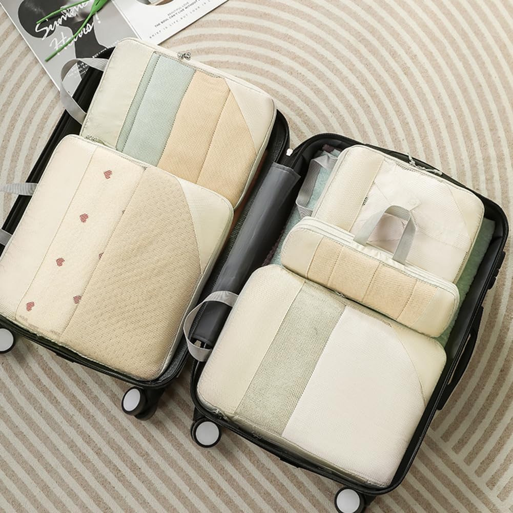 Compression Packing Cubes for Travel Suitcase Organizer Bags Set of 7 Travel Accessory Expandable Packing Organisers With Laundry Bag and Toiletry Bag (Orange)