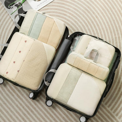 Compression Packing Cubes for Travel Suitcase Organizer Bags Set of 7 Travel Accessory Expandable Packing Organisers With Laundry Bag and Toiletry Bag (Orange)