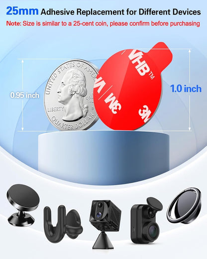 6Pcs Double Sided Adhesive Tape Replacement for Dashboard Car Magnetic Mount, 25mm(0.98in) Round Heat Resistant 3M Sticky Pad for Phone Ring Holder, Mini Dash Cam, Super Self Adhesive Mounting Sticker