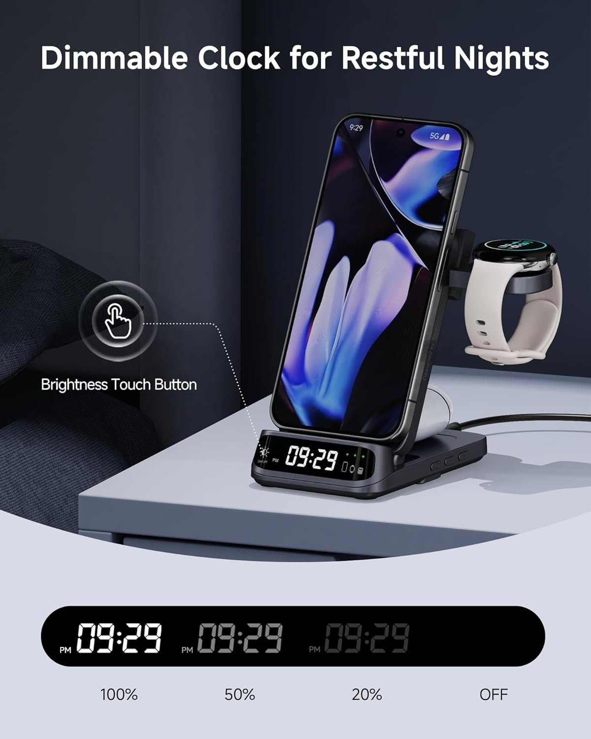 SwanScout 708G2 Wireless Charger for Pixel Watch 3/2/Fitbit Versa 4/3/Sense 2 (Not for Pixel Watch 1), 3 in 1 Charging Station for Pixel 9 Pro Fold/9 Pro/9/8 Pro/8A/7/6/5/4 (No Adapter)