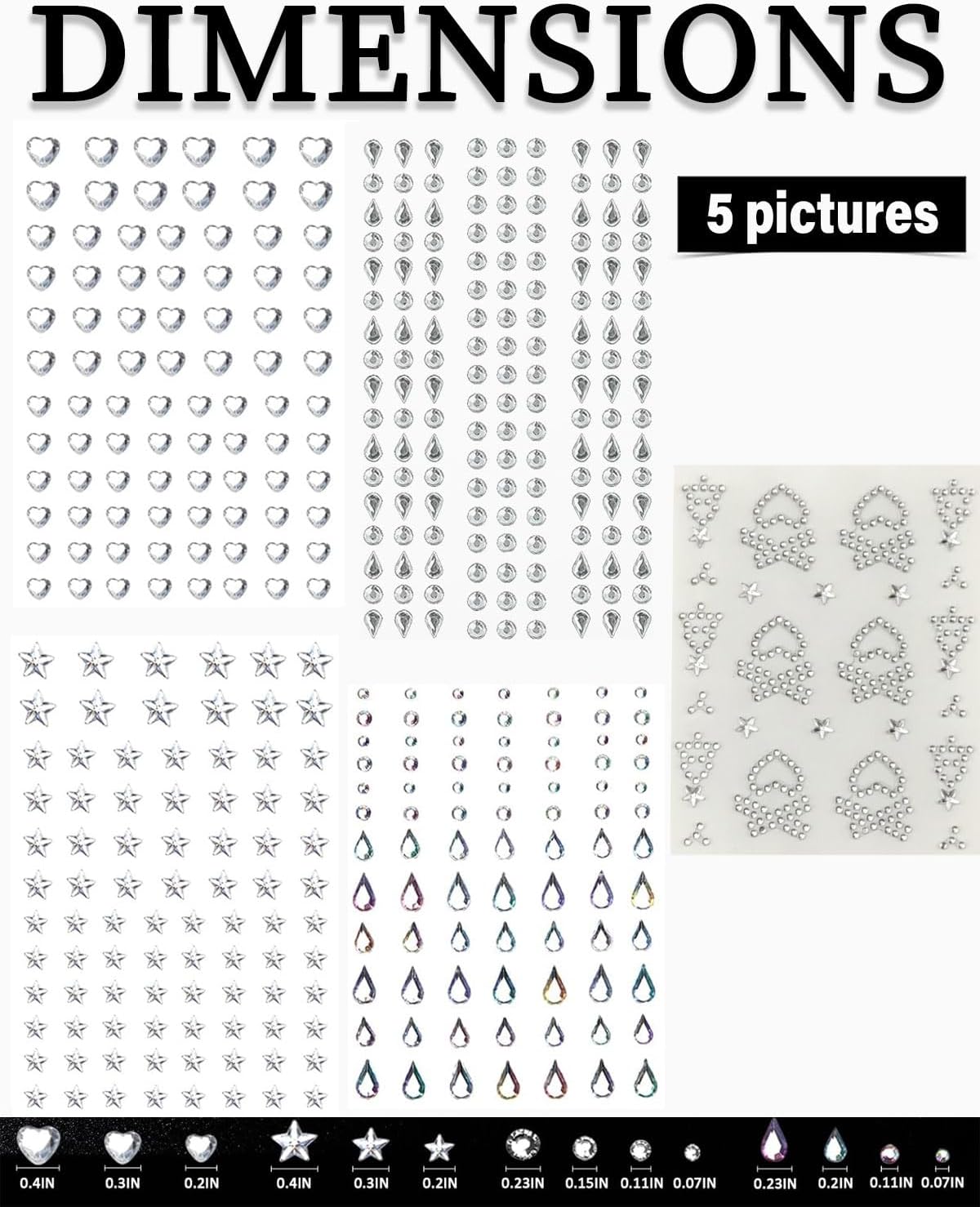 Zeayebsr 5 Pieces Rhinestone Stickers Glitter Make Up, Rhinestone Stickers Glitter Face Stickers with Tweezers for Festival DIY Nail Art Face Decoration Party Accessories (Multiple Shapes)