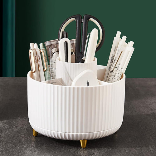 Desk Pencil Pen Holder, 5 Slots 360Â° Degree Rotating Pen Organizer, Desktop Storage Pen Organizers for Desk Storage Stationery Supplies Pencil Cup Desk Accessories for Office School Home Art Supply