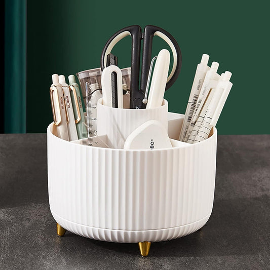 Desk Pencil Pen Holder, 5 Slots 360Â° Degree Rotating Pen Organizer, Desktop Storage Pen Organizers for Desk Storage Stationery Supplies Pencil Cup Desk Accessories for Office School Home Art Supply