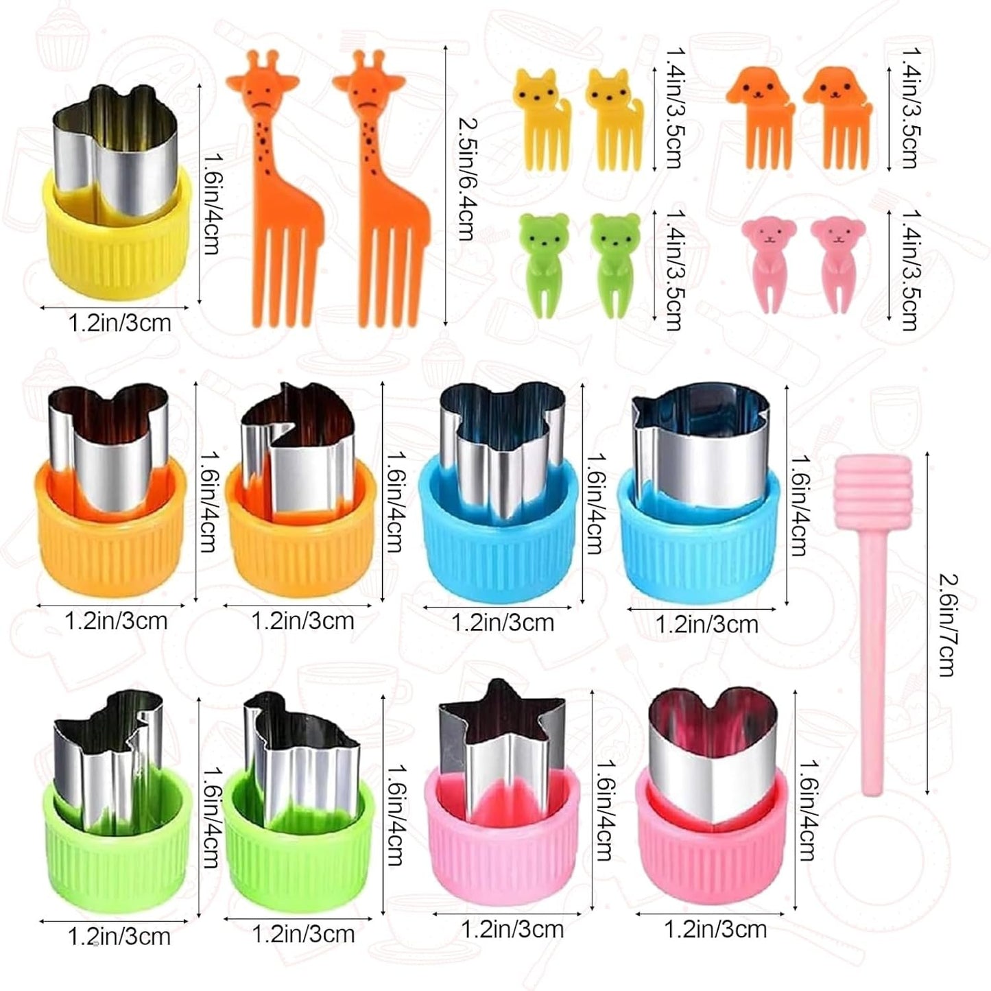 20pcs Mini Fruit Cutter Shapes Set, 1.6" Vegetable and Cutters Fruit Cookie Pastry Stamps Mold for Kids Baking and Food Supplement Tools Accessories (C20)