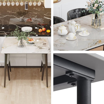 Kitchen Dining Table Square 32 Inch: Modern Sintered Stone Marble Effect Table Top with Tapered Metal Legs 4-Seat Breakfast Table for Dining Room, Restaurant, Living Room Furniture, 32 x 32 x 30 Inch