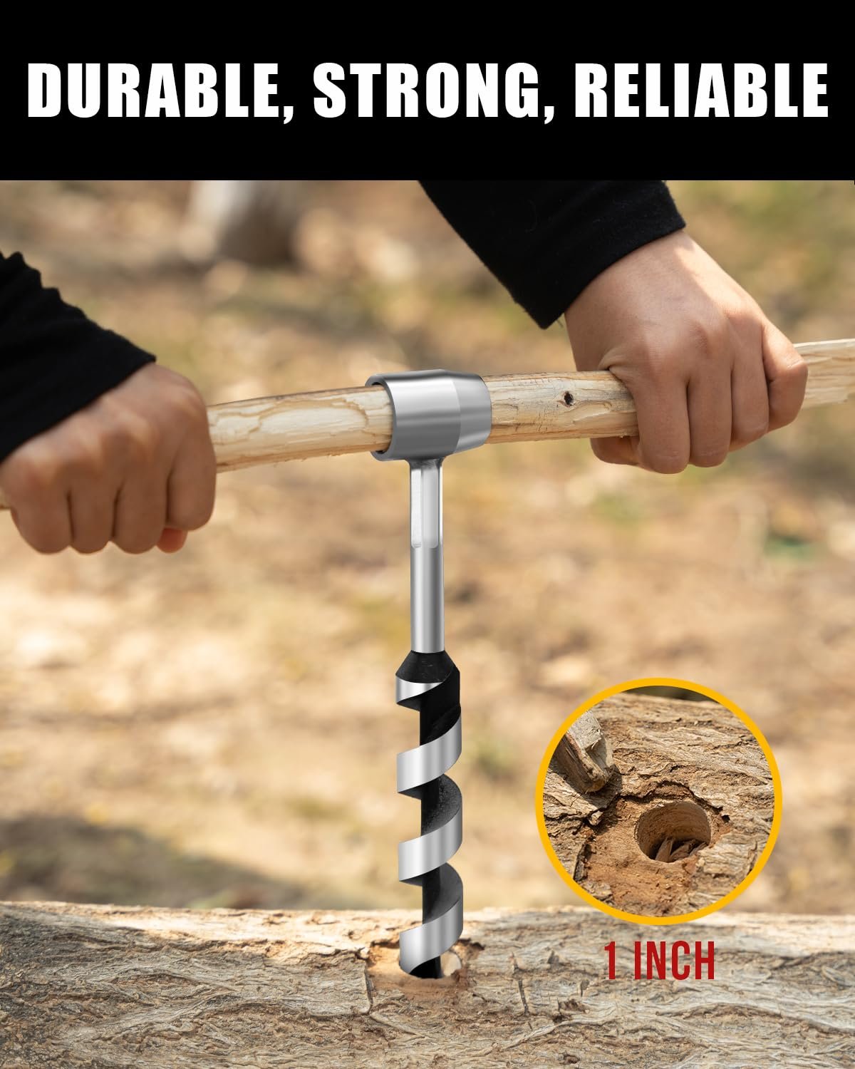 Upgrade Bushcraft Tools, 1 X 10'' Hand Auger Wood Drill, Sharper Settlers Wrench for Easy Drilling, Protable Scotch Eye Auger, Outdoor Survival Gear for Camping Backpacking Hiking