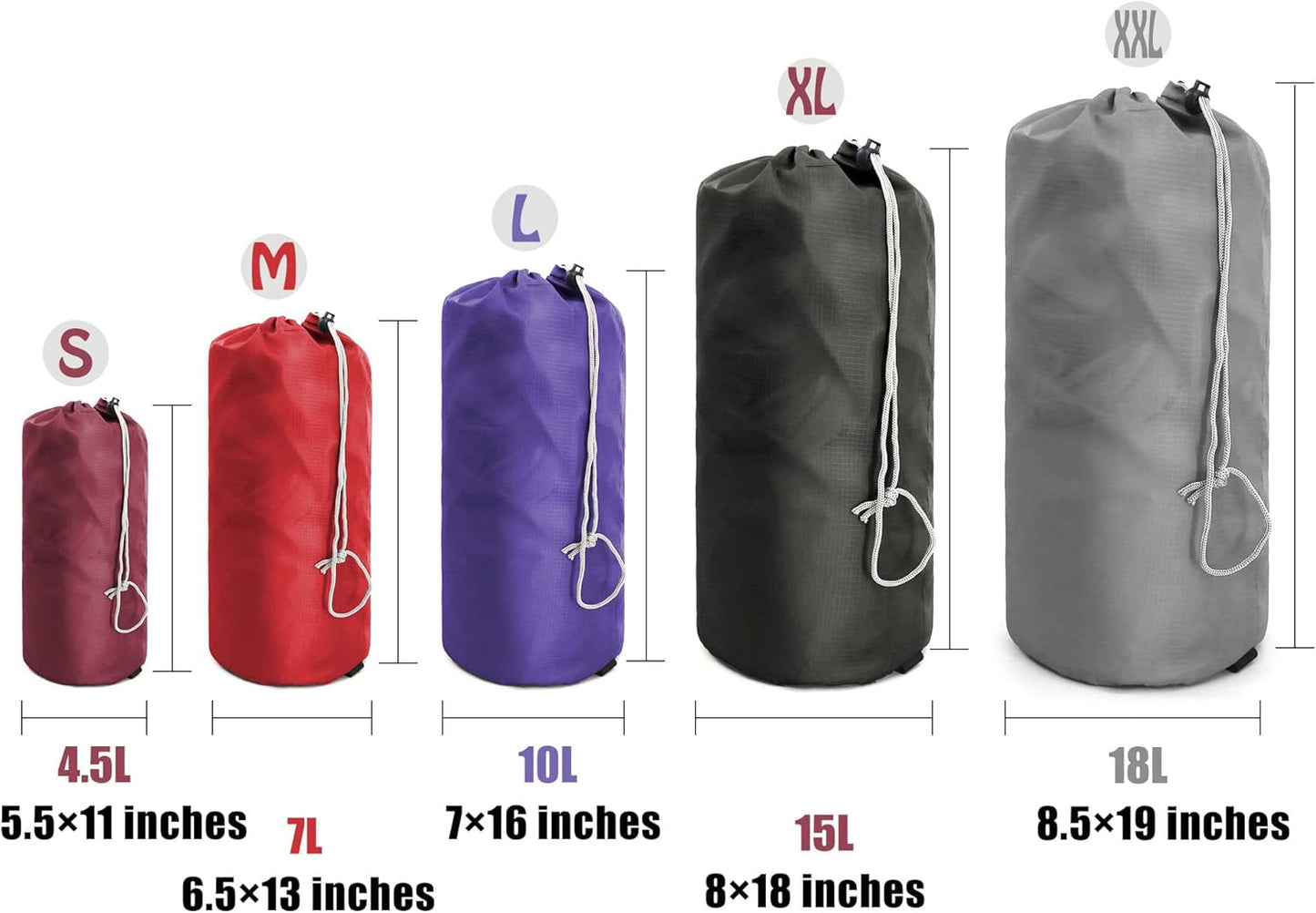 BeeGreen Stuff Sacks for Travel Backpacking 6 Pack Ditty Bags with Dust Flap