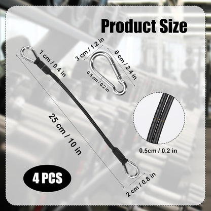 4pcs 10" Gym Extension Cable with Carabiner, Fitness Extension Cable Replacement Compatible with Bowflex Home Gym Machine Accessories for Leg Extension, LAT/Tricep Pull Down