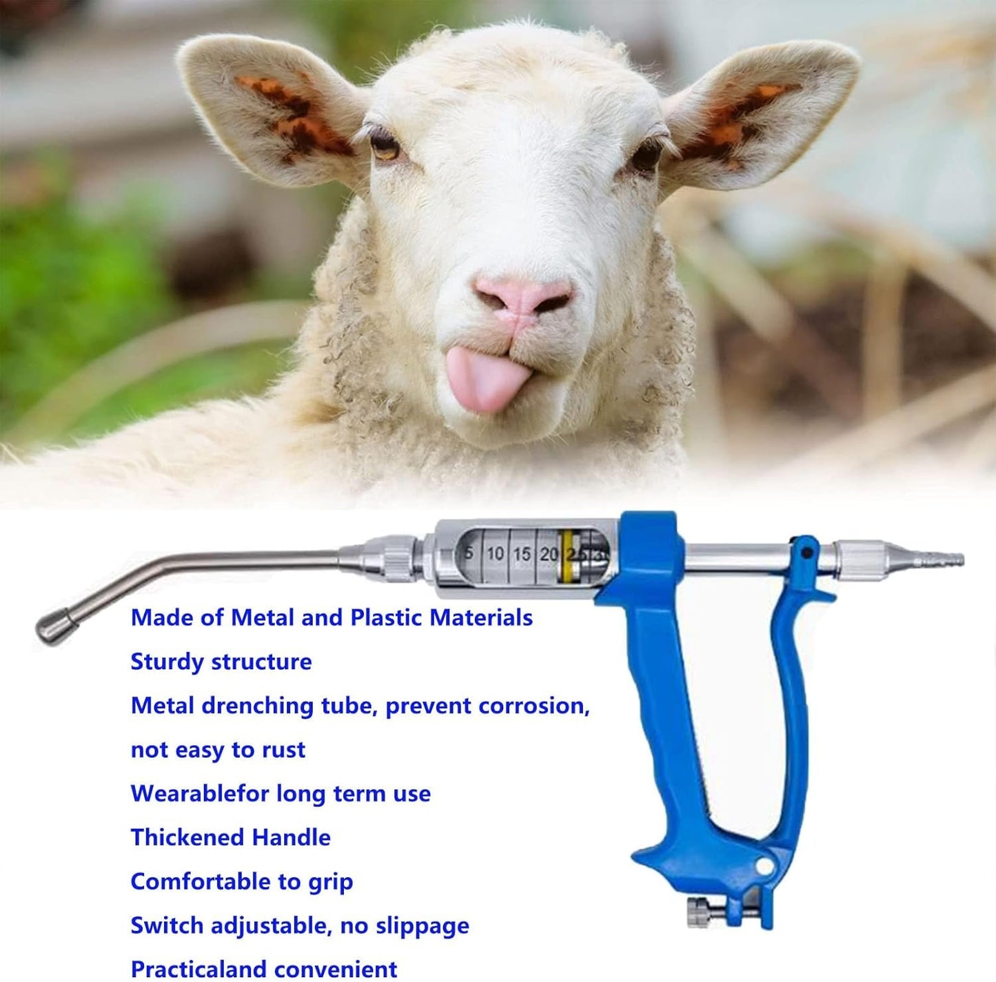 30ML Adjustable Veterinary Metal Feeding Gun, Continuous Drench Gun Continuous Dosing Device Veterinary Medicine Dispenser Husbandry Autonomous Feeding Tool, for Pig Cow, Sheep, Horse