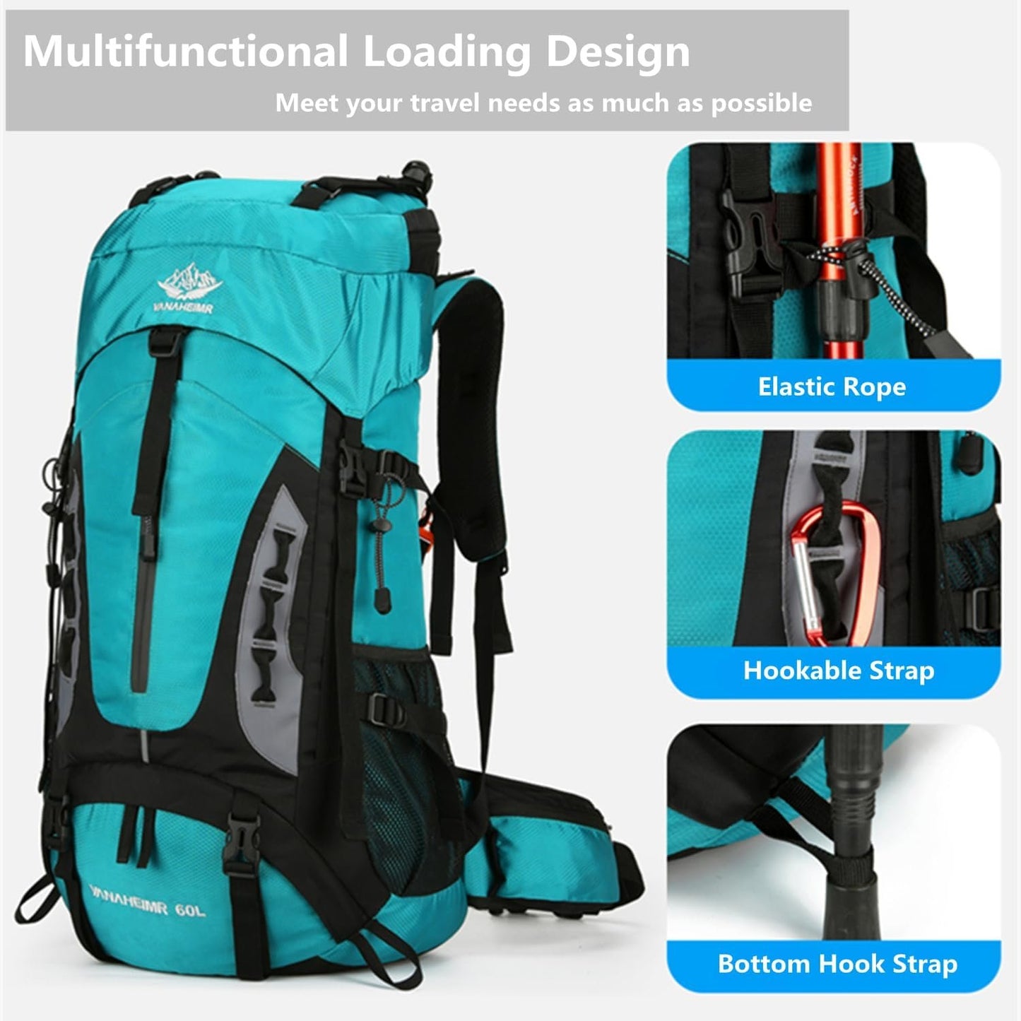 Hiking Backpack,HXDream Outdoor Sport Daypack Travel Bag,60L Travel Backpack with Rain Cover,Suitable for mountaineering, camping, tourism