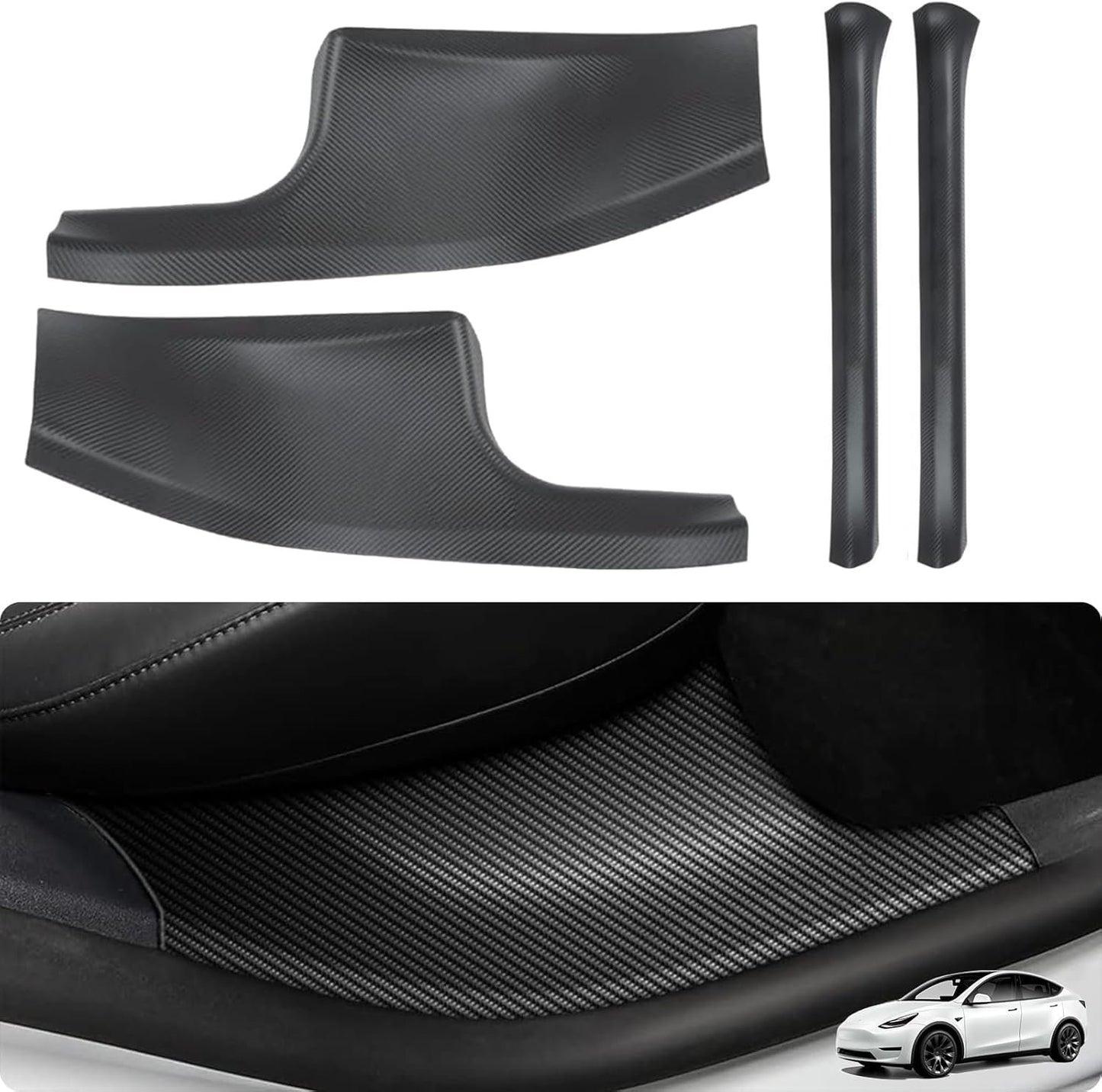 4PCS Door Sill Protector, Full Set Door Sill Protector Compatible with Model Y 5 Seater Interior Accessory 3D Carbon Fiber, Anti-dust Pads Protector Cover Black（Not for 7 Seater）