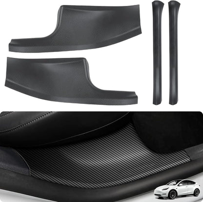4PCS Door Sill Protector, Full Set Door Sill Protector Compatible with Model Y 5 Seater Interior Accessory 3D Carbon Fiber, Anti-dust Pads Protector Cover Black（Not for 7 Seater）