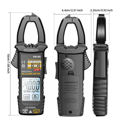 Clamp Multimeter 4000 Count Digital Multimeter with Case, LCD Backlight Display, Safety Protection, Automatic Range Detection, Professional Automotive Tool for Accurate Measurements and Diagnostics