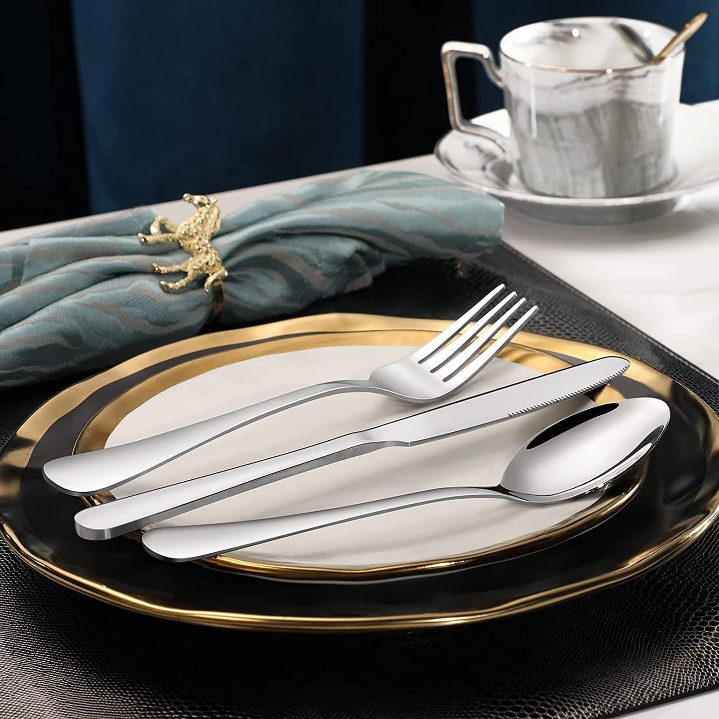 Silverware Cutlery Set,20-Piece Stainless Steel Flatware Set,Modern Tableware Utensils Set for 4 Include Knife/Fork/Spoon,Mirror Polished,Dishwasher Safe