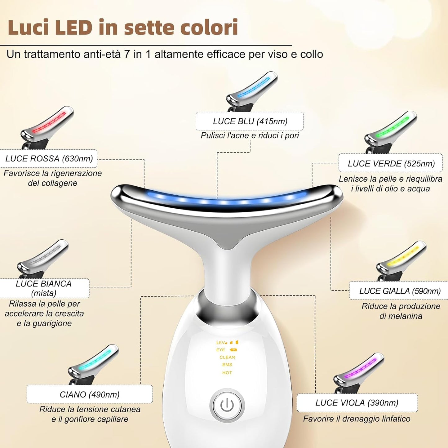 Electric Lifting Anti-Wrinkle Face Massager, Beauty Device with 3 Modes, 7 LED Colorful Lights, Heating to 42°C, EMS Facial Massage, Electric Gua Sha for Face Lifting, White