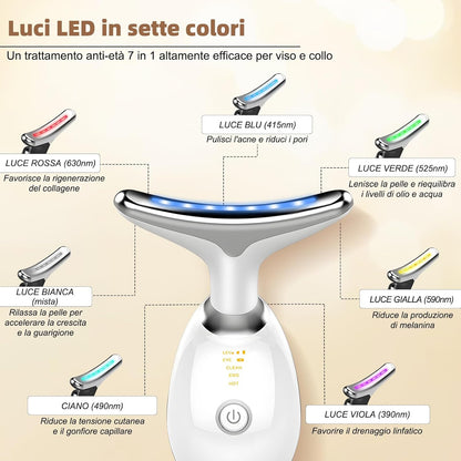 Electric Lifting Anti-Wrinkle Face Massager, Beauty Device with 3 Modes, 7 LED Colorful Lights, Heating to 42°C, EMS Facial Massage, Electric Gua Sha for Face Lifting, White
