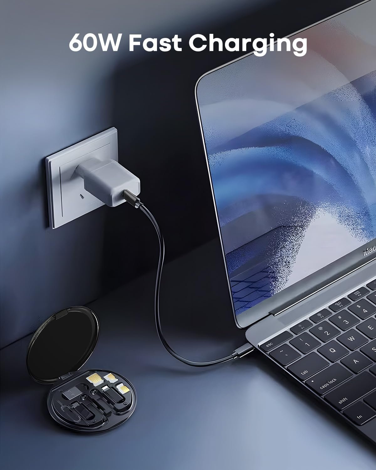 USB Adapter Cable Conversion Storage Box 9 in 1 Cable Case Multi-Type Charging Convertor USB C to Lightning Type C Micro Data Transfer Tool Contains Card Slot Tray Eject Pin, Use as Phone Holder,Black