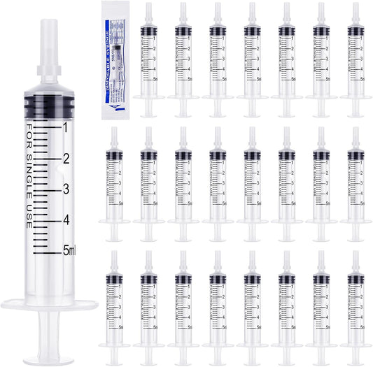 Guiqulai 24 Pack 5ML Plastic Syringes Without Needle Individual Wrap Disposable Syringes with Cap for Scientific Lab Watering Glue Applicator Measuring Liquids Feeding Pets DIY Crafts