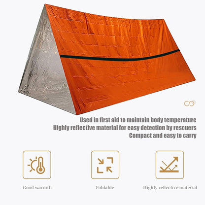 Emergency Tent,PE Aluminum Film Emergency Survival Shelter Tent, 61.8 X 96.4inch Waterproof 2-Person Thermal ShelterWeather-Resistant for Hiking Camping and Emergency Preparedness