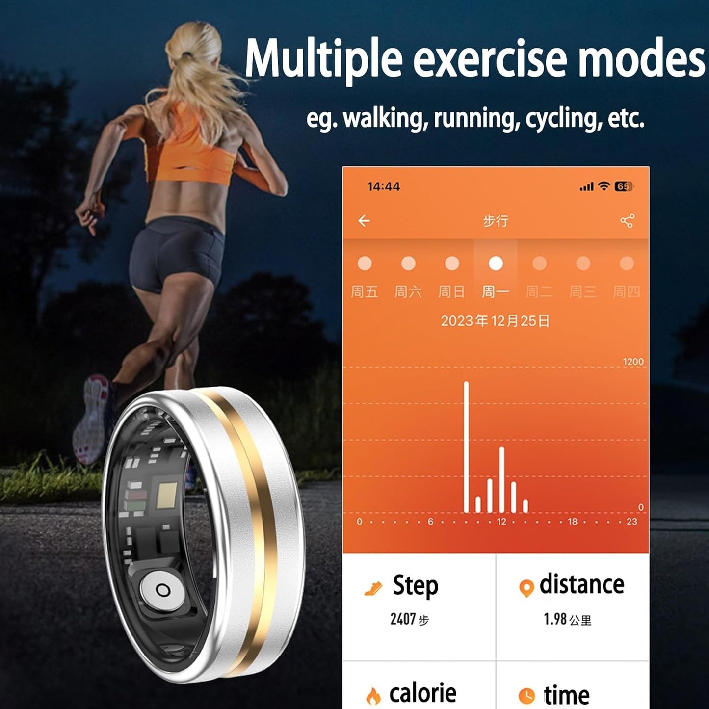BiiKoon Smart Ring Health Rings For Donne E Uomini Fitness Tracker Ring Wearable Tech Rings IP68 Impermeabile Health Tracker For Il Monitoraggio In Tempo Reale Della Frequenza Cardiaca(Gold,10)